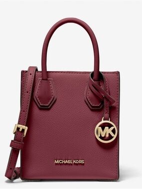 Michael Kors Burgundy Pebbled Leather Mini Shopper with Gold Hardware